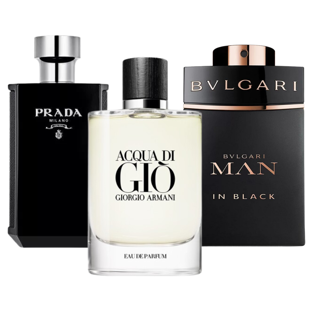 Special Offer 3 Perfumes - Bvlgari In Black, Giorgio Armani Acqua Di Gio, and L'Homme Prada Intense 100ml