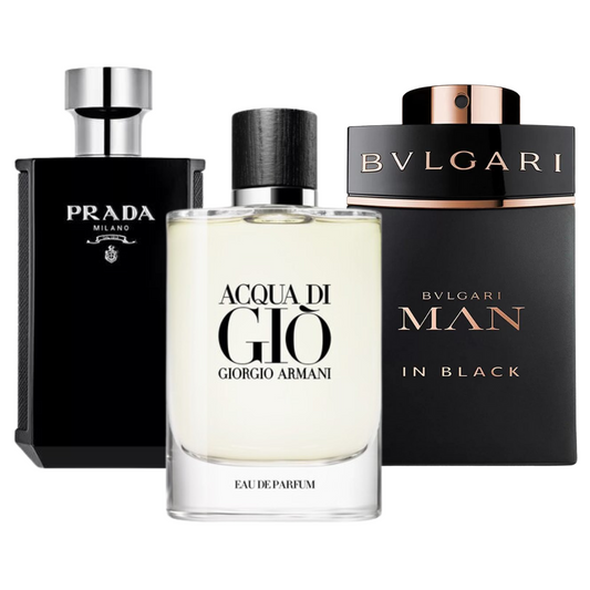 Special Offer 3 Perfumes - Bvlgari In Black, Giorgio Armani Acqua Di Gio, and L'Homme Prada Intense 100ml